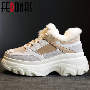 FEDONAS/ Новые женские кроссовки, зимняя теплая обувь из толстого плюша, женская обувь на платформе, Разноцветная шнуровка, популярная повседневная спортивная обувь на открытом воздухе