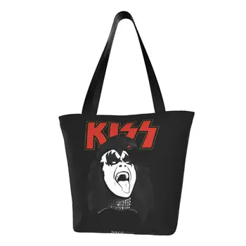 Изготовленная на заказ холщовая сумка для покупок Gene Simmons Kiss Band, женские портативные сумки для покупок из тяжелого металла