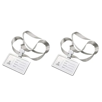 2 горизонтальных держателя для удостоверений личности из алюминиевого сплава с горловиной на шнурке для деловых визиток для женщин и мужчин