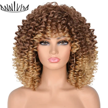 Кудрявый Афро парик с челкой, короткие кудрявые парики для чернокожих женщин, мягкие волосы из синтетического волокна, короткие кудрявые афро парики