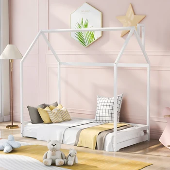 Кровать для дома Twin Size, деревянная кровать, серая - современный и стильный дизайн, идеально подходящий для уютной и веселой детской спальни