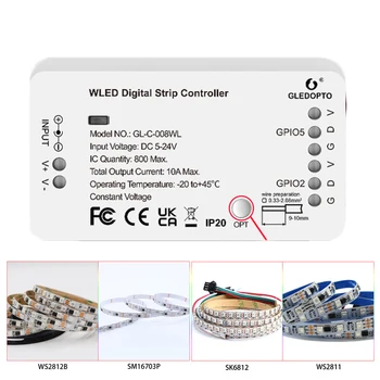 GLEDOPTO WLED Strip Controller, 100 динамических режимов освещения, управление приложением DIY WiFi, поддерживает до 800 микросхем light strip, нет необходимости в концентраторе