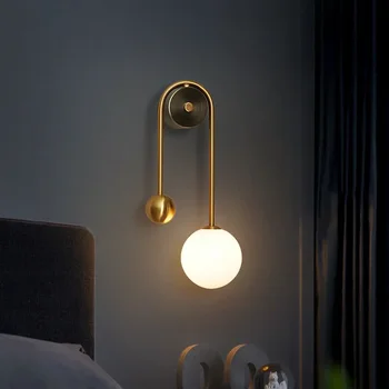 Скандинавский прикроватный стеклянный шар, светодиодный настенный светильник, спальня, гостиная, лестница, проход, современный латунный декор, настенные светильники на фоне телевизора