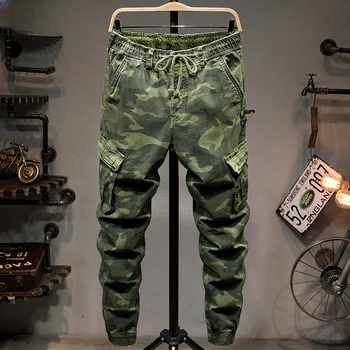 Мужские брюки в стиле хип-хоп с карманами в стиле милитари, осенние армейские зеленые Модные мужские брюки-карго, мужские камуфляжные брюки, Размер 38 D40