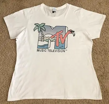 Классическая женская Белая футболка с логотипом MTV Music Television Flamingo Palm Ocean XXL