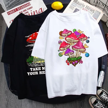 Волшебные психоделические футболки С галлюциногенным псилоцибином, рубашки с грибами, женские, мужские, винтажные модные топы 90-х, футболки оверсайз