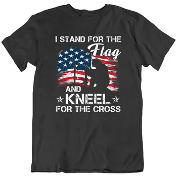 Ветеран, я стою за флаг, я преклоняю колени перед крестом, христианская футболка в подарок