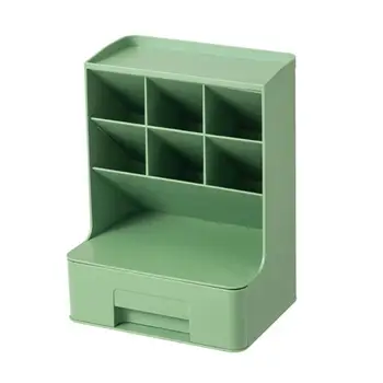 Настольный органайзер для ручек с выдвижным ящиком Большой емкости, 6 сеток, компактный ящик для хранения, подставка для макияжа для офиса и школы