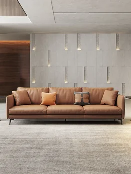 Минималистичный диван, гостиная, современная роскошная кожаная комбинация из прямолинейных небольших квартир
