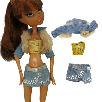 NK 1 шт. Кукольный новый модный джинсовый комплект: куртка + золотой топ + короткая юбка Для кукольного платья Ever After High Аксессуары для игрушечного дома